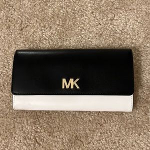 Michael Kors leather wallet, black and white with gold logo